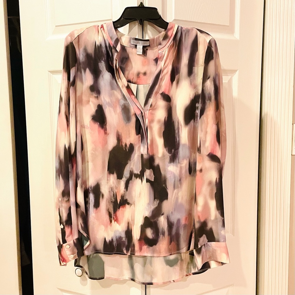 Dylan Gray 100% Silk Watercolor Print Blouse